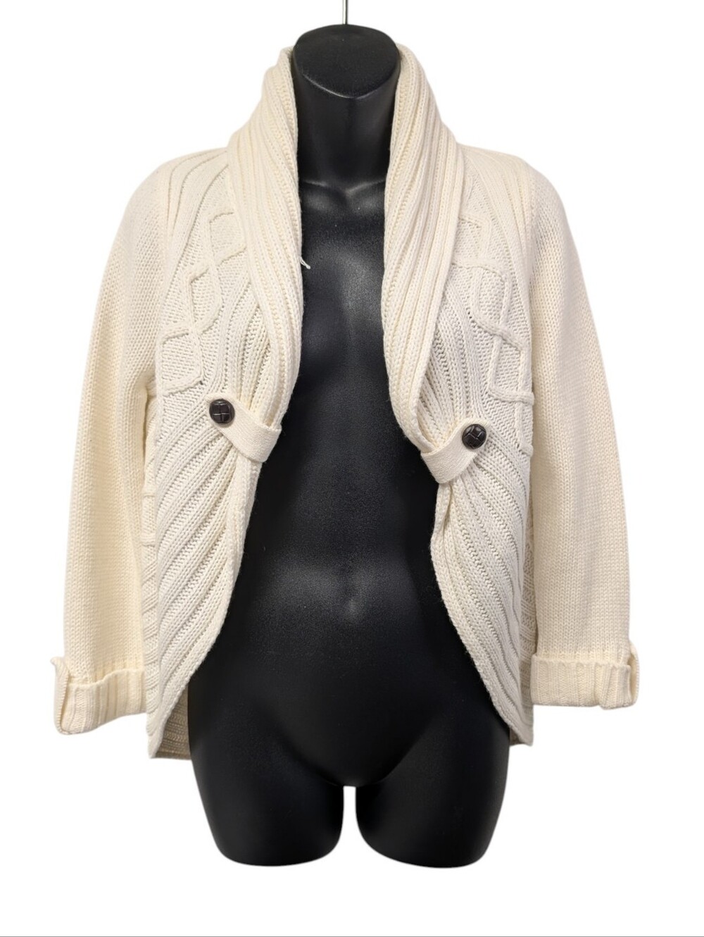 pink rose Womens Ivory Knit Shawl Collar Open Front Cardigan Sweater Size M NWT